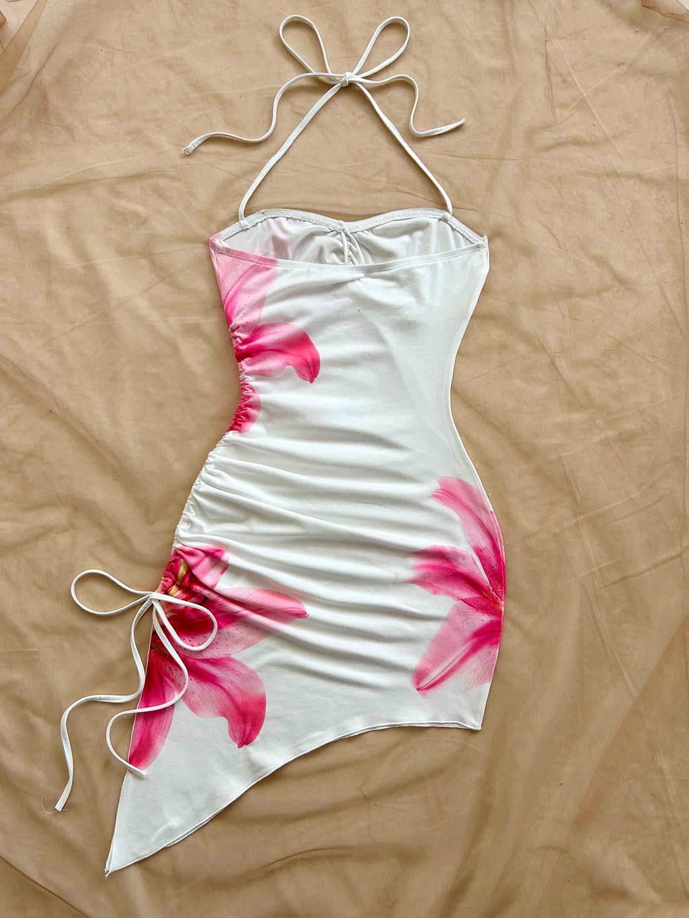 Robe à imprimé Floral pour femmes, vacances à la plage, ourlet asymétrique, col licou, nœud moulant, style Boho, robes courtes, Streetwear, 2025