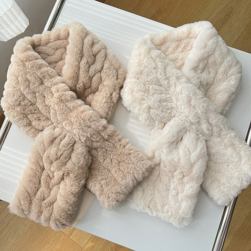 Écharpe en peluche pour femmes, Style coréen, fausse fourrure, couleur unie, courte, tendance, luxe, chaude, nouvelle collection hiver 2025