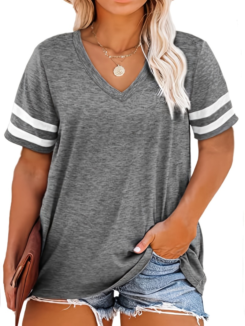T-shirt manches courtes col en v pour femmes, grande taille 1XL-8XL, décontracté, couleur unie, ample, sport, plein air, vêtements pour femmes