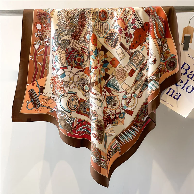 Foulard carré en sergé imprimé pour femme, grand châle, hijab, bandeau de sauna, enveloppes de la présidence, 90cm