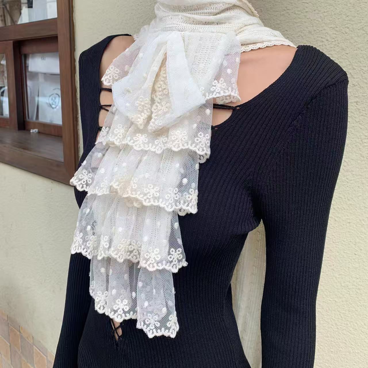 Écharpe en dentelle de Style Court Vintage pour femmes, col en dentelle, travail lourd, écharpe Beige empilable, mode pull tendance, jupe, accessoires