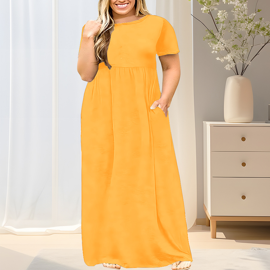 Robe d'été décontractée grande taille pour femmes, robe Maxi trapèze à manches courtes et col rond, lavable en Machine, couleur unie, respirante, nouvelle collection 2024