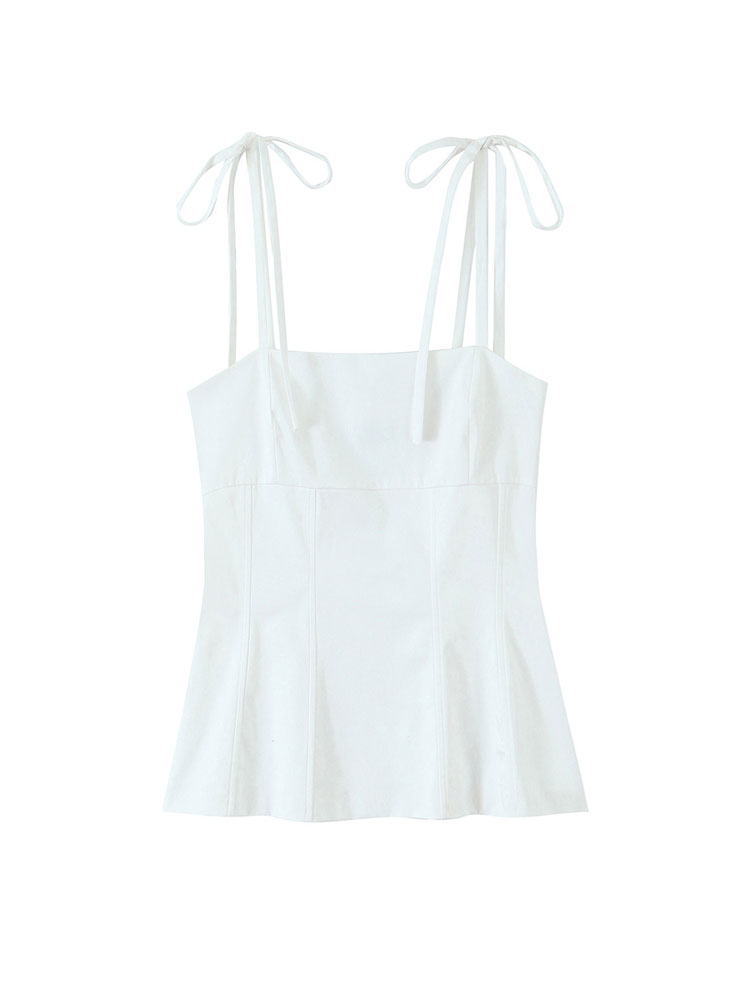 Débardeur ajusté avec nœuds pour femmes, col droit, fines bretelles, Camisole, haut d'été à la mode