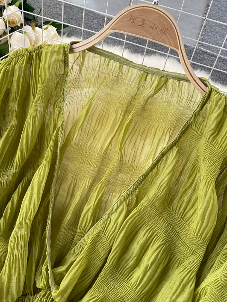 Chemisier drapé en mousseline de soie pour femmes, Sexy, élégant, col en v, manches longues bouffantes, hauts courts, chemises de fête Slim, nouvelle mode été 2025