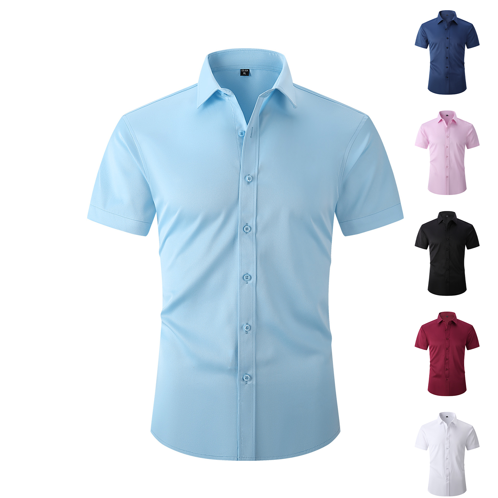 Chemise d'été décontractée pour homme en coton à manches courtes, boutonnée, respirante, couleur unie rose, coupe classique, haut de gamme pour affaires