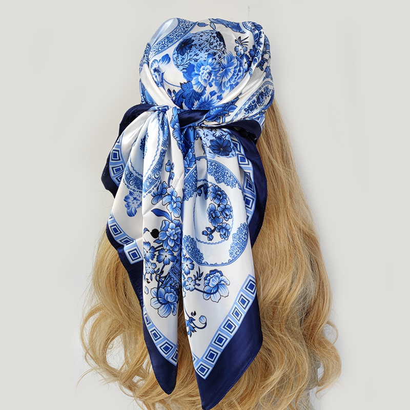 90*90 cm Foulard en soie Scarftop chapeaux pour Femme mode quatre saisons cheveux accessoires Hijab Foulard Bandana Femme Foulard