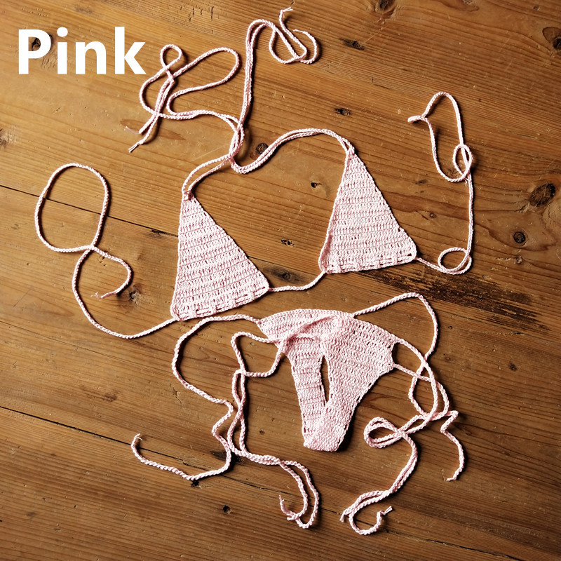 Boho plage femmes Sexy Bikini string à la main maillot de bain au Crochet bas de Bikini ajouré taille basse tricot maillot de bain