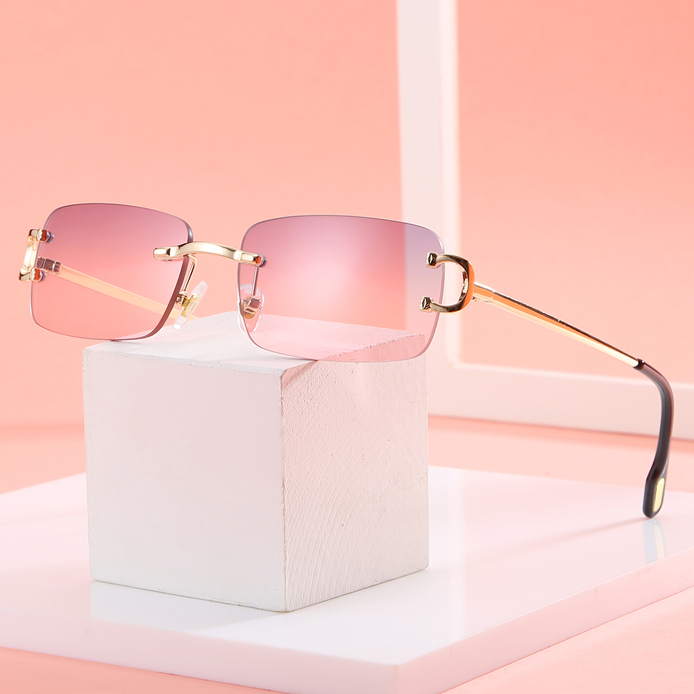 2024 Lunettes De soleil sans monture en métal Vintage cadre carré femmes lunettes De soleil marque De luxe Design lunettes De soleil femmes miroir Gafas De Sol