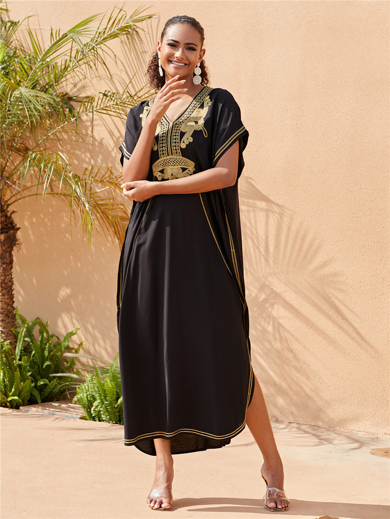 Robes Kaftan Grande Taille pour Femmes, Caftans, Vêtements de détente, Kaftan de plage brodé, Robe Mumu