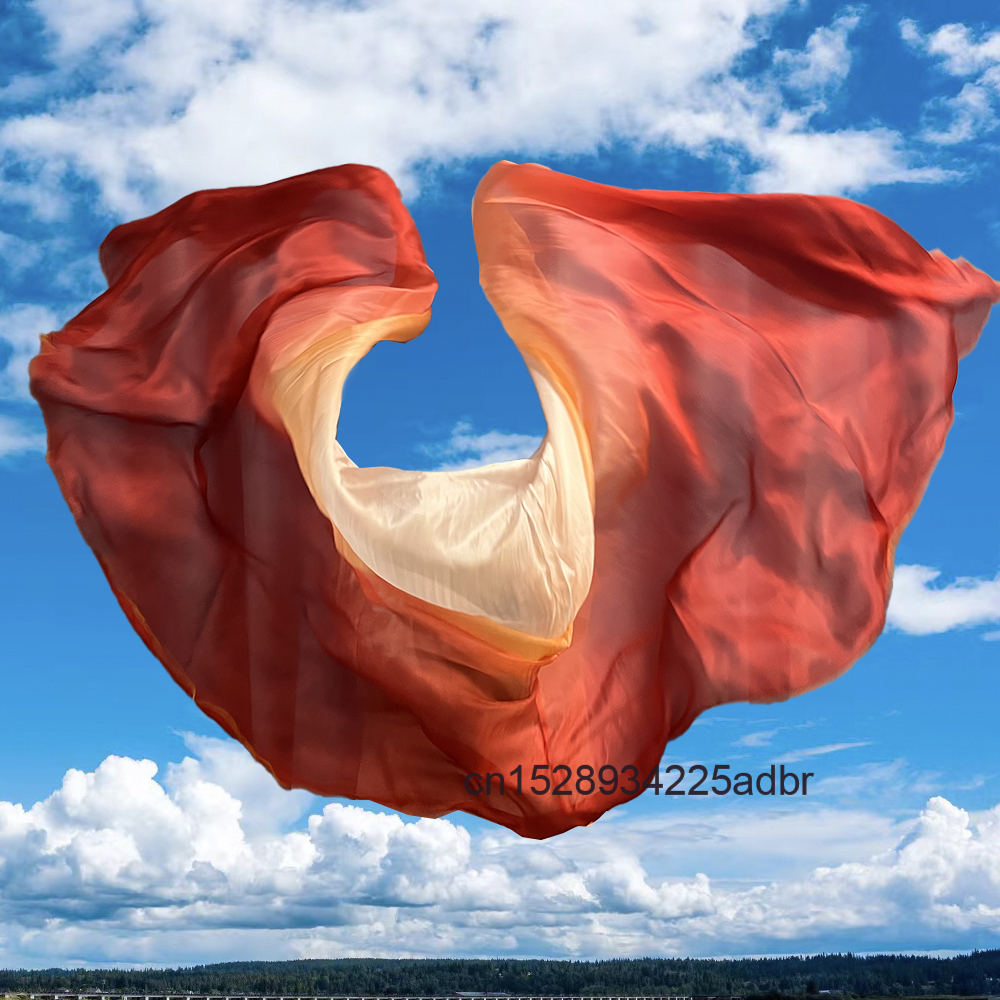 Blanc + Orange + vin rouge 100% voiles de soie véritable châles femmes écharpe personnalisé voiles de danse du ventre teint à la main voile de soie chinoise