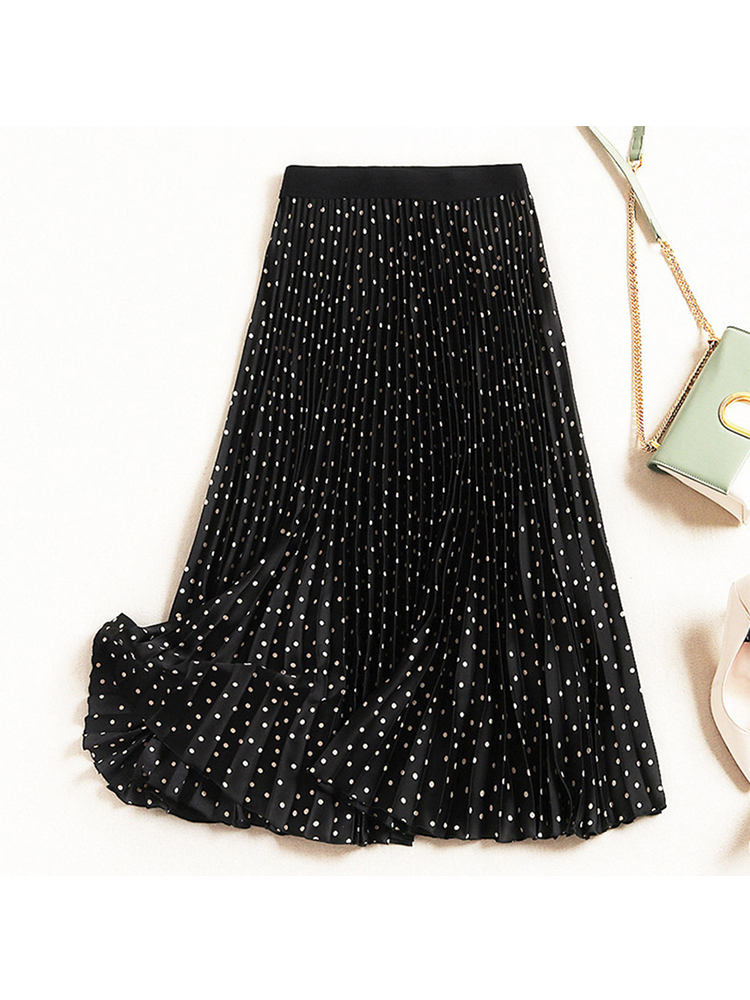 Jupe plissée taille haute pour femme, imprimé velours, mi-longue, maxi, printemps, automne