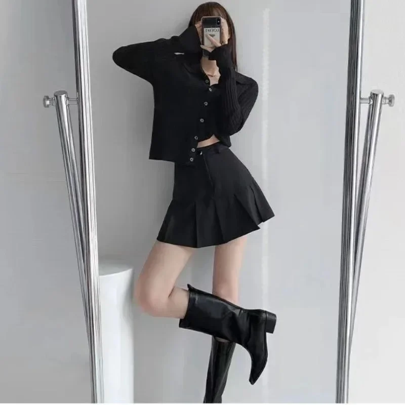 Jupes minimalistes plissées A-Line pour femmes, style preppy, chic, all-match, décontracté, taille haute, ins, monochromatique, streetwear, été, Harajuku, Y2k