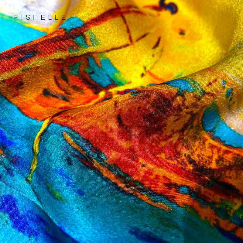 Foulards en soie naturelle pour femmes, peinture à l'huile, bleu et jaune, satin de soie véritable, petit carré de 50cm, écharpe fine, hijab pour dames, printemps
