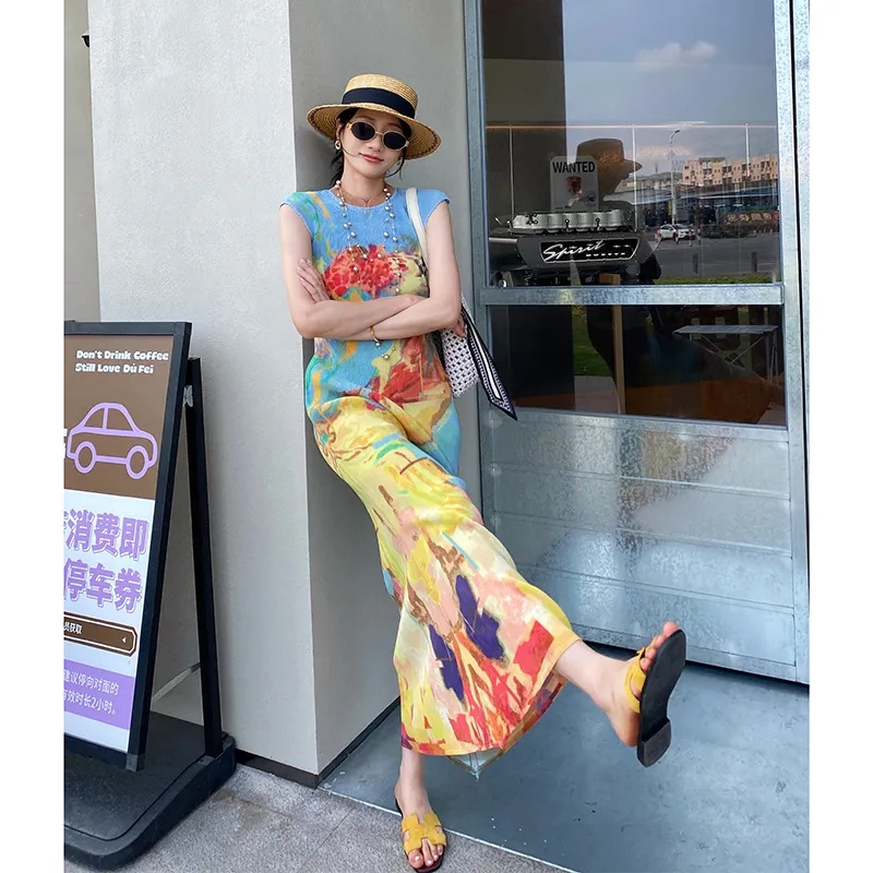 Robes pour femmes vêtements pour femmes Miyake robe imprimée plissée de haute qualité jupe Cheongsam de Style National chinois jupe en queue de poisson été