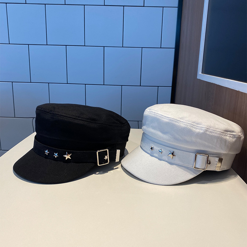 Béret femme noir étoile chapeau printemps et automne hiver britannique rétro mode nouvelle mer Style militaire coréen casquettes mère chapeaux