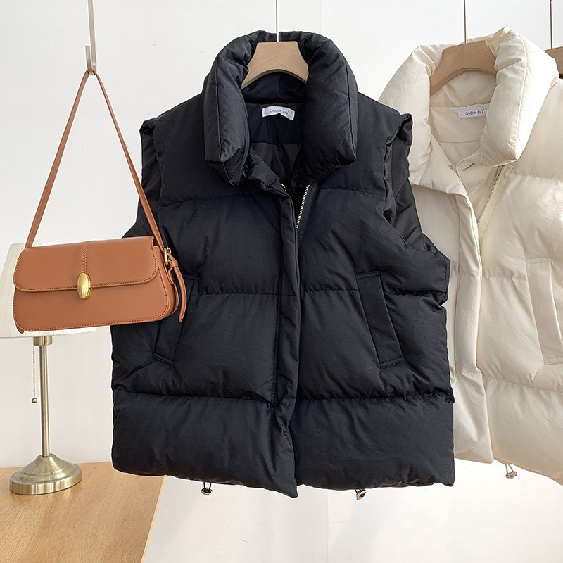 Femmes mode automne nouveau 2024 col montant élégant vers le bas manteaux vêtements d'extérieur chauds ceinture décontractée sans manches hiver femmes gilets vestes
