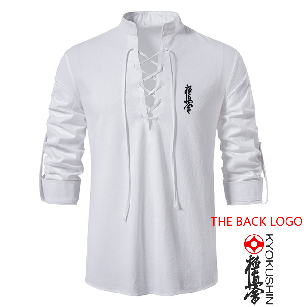 Kyokushin karaté impression mode 2023 nouvel homme été couleur unie lin à manches longues confortable classique coupe ajustée t-shirt hauts