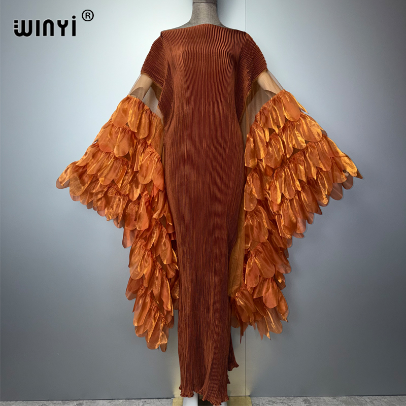 Robe de soirée longue WINYI, plissée, élastique, ajustée, style kaftan Abaya, couleur unie, pour femme musulmane, idéale pour la plage ou les fêtes de luxe à Dubaï