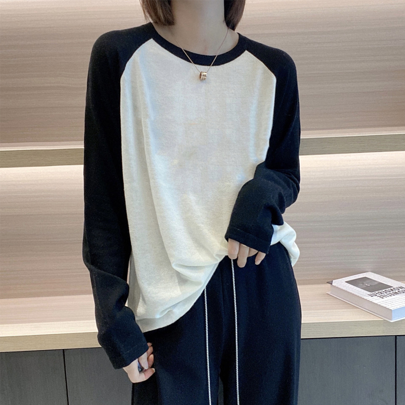 T-shirt en coton Patchowrk pour femme, col rond, manches longues, simple et chic, vêtements décontractés féminins, basique, automne, Y, document d'abonnés, Y2K