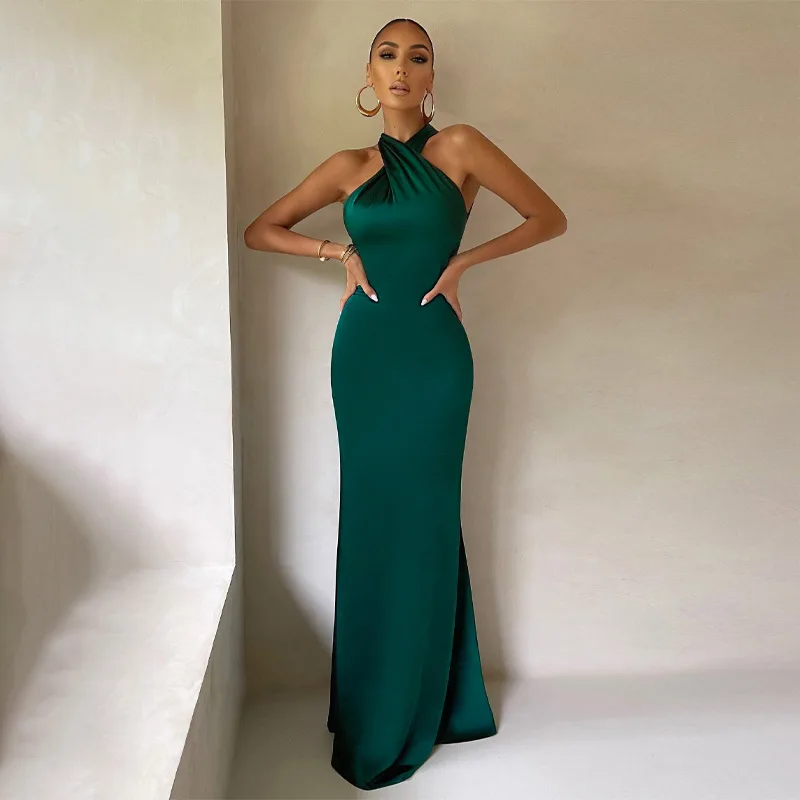 Robe longue en queue de poisson pour femmes, robe élégante, licou croisé, robe de Rhdos nu pour dames, robes de soirée formelles, cocktail