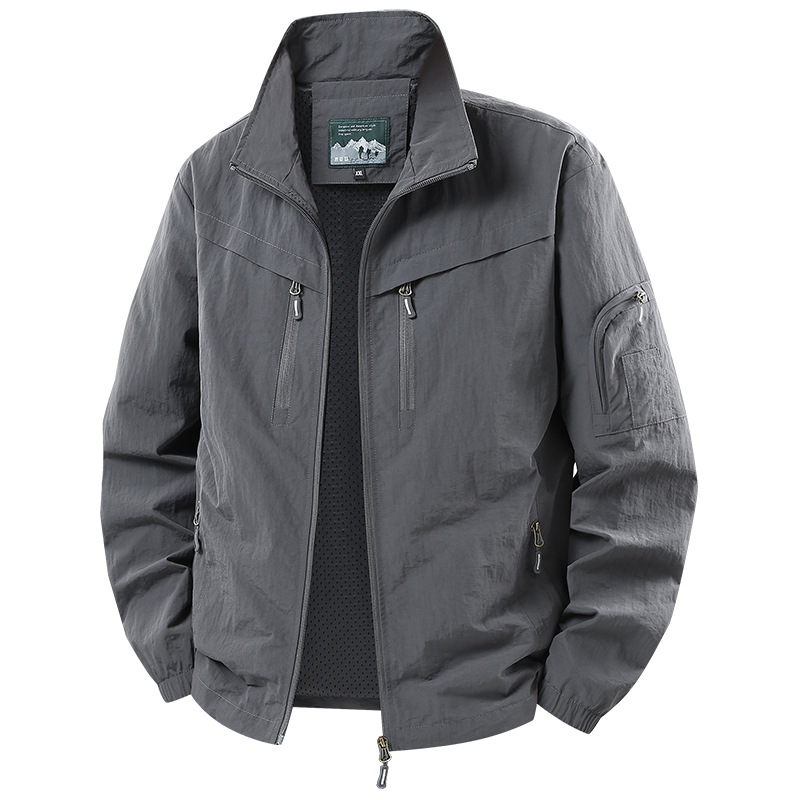 Veste Homme Printemps-Automne Fine pour Extérieur, Pêche, Voyage, Décontractée, Col Montant, Polyvalente, Tendance, Grande Taille, en Polyester