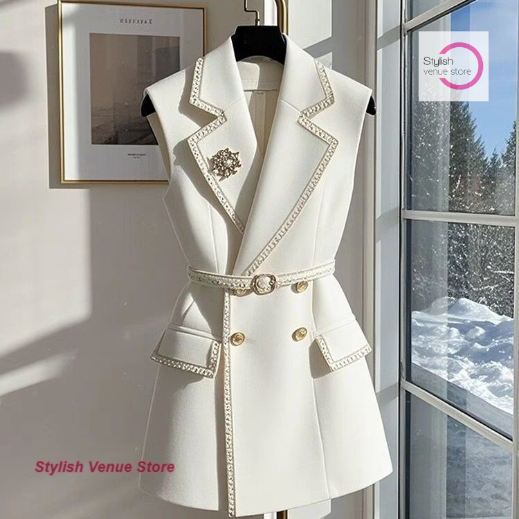 Gilet sans manches de style français, élégant et tendance, veste légère parfumée, nouvelle collection été, haut de gamme, coupe ajustée, style occidental.