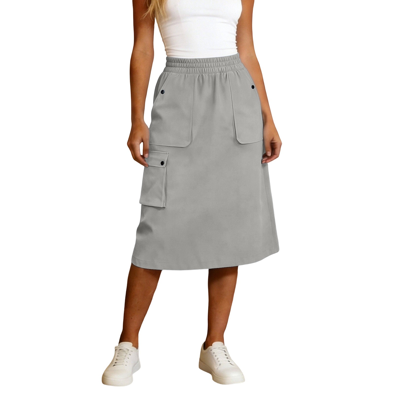 Jupe cargo Harajuku pour femmes, décontractée, unie, taille élastique, jupes de travail, multi-poches, mode coréenne, jupe mi-longue hip-hop, streetwear
