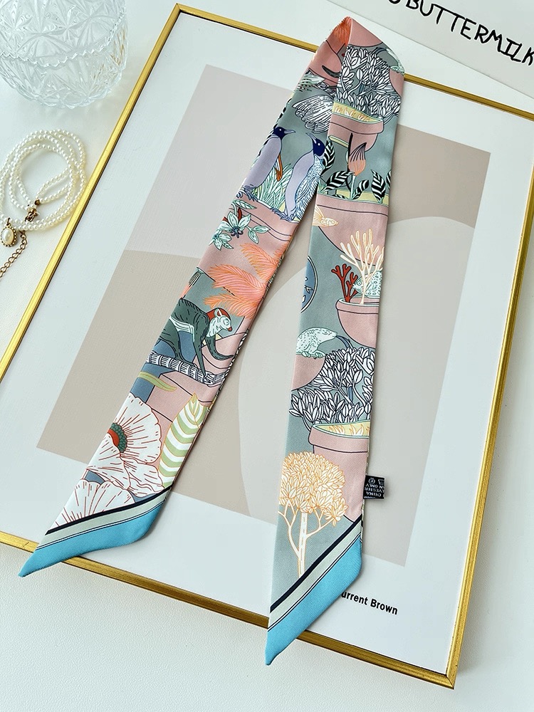 Foulard en soie polyvalent pour décoration de sac à main, cadeau pour femmes, ruban de cheveux à la mode, sangle de cravate, accessoire animaux de la Jungle