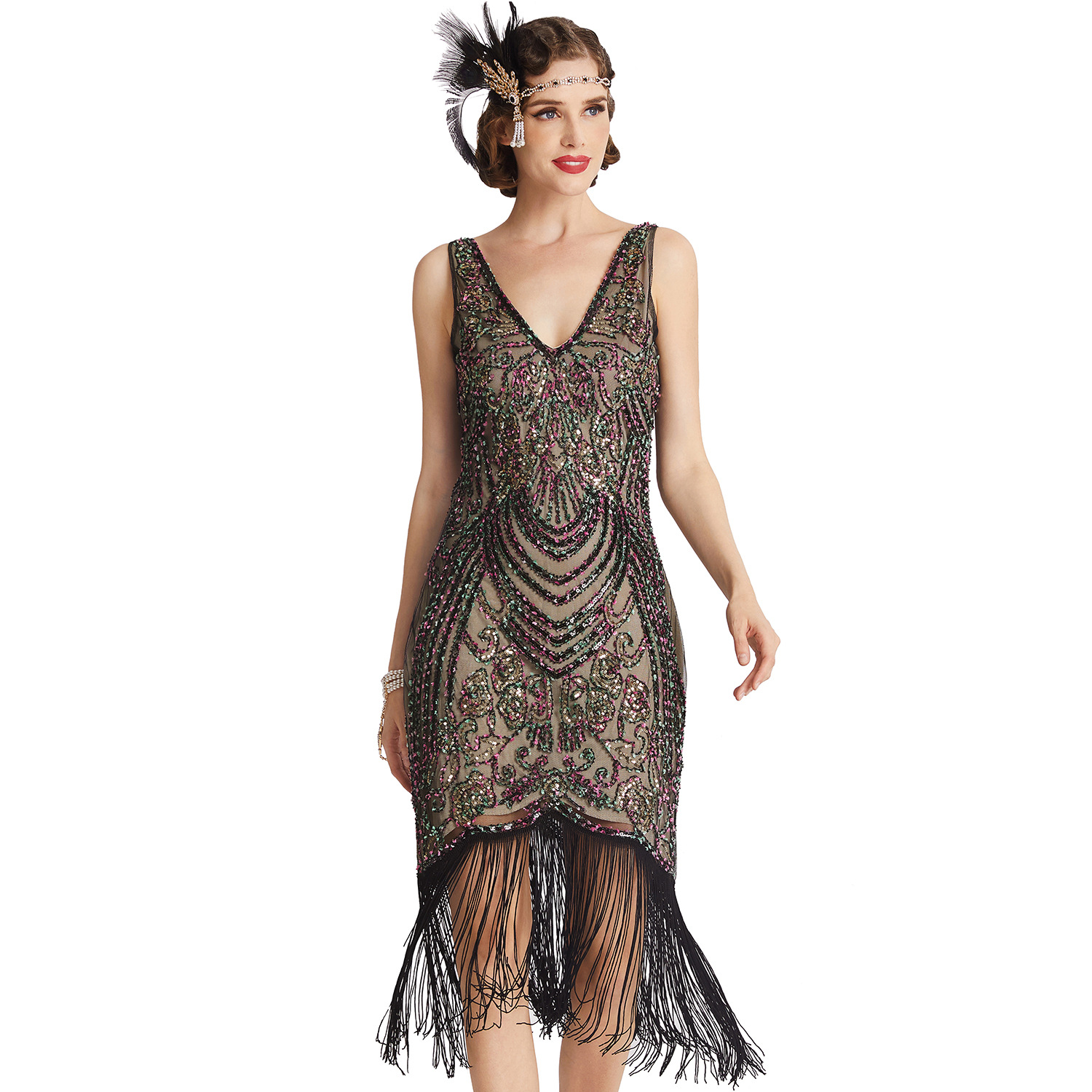 Robe évasée vintage à franges pour femmes, robe pour dames, robe de testostérone, années 20, années 1920