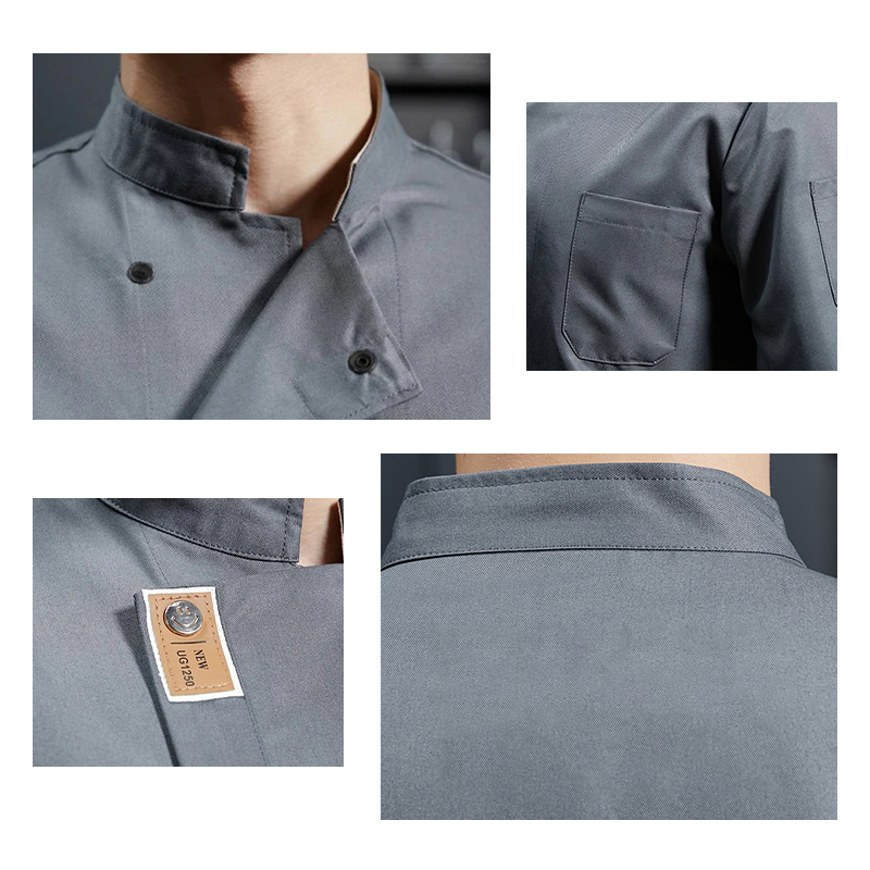 Veste de chef professionnelle à manches longues, vêtements de travail de cuisine durables avec poches, uniforme respirant noir pour le personnel de restaurant, café, restauration