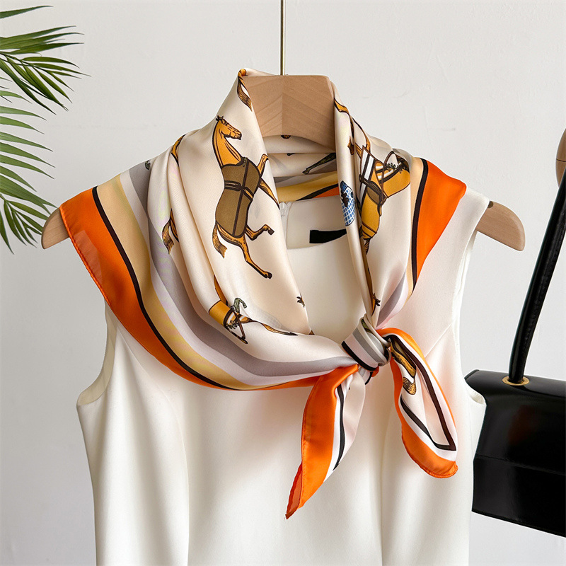 Écharpe pour femmes mode imprimé foulard luxe Bandanna respirant 70CM carré écharpe printemps/été bandeau Hijab foulards