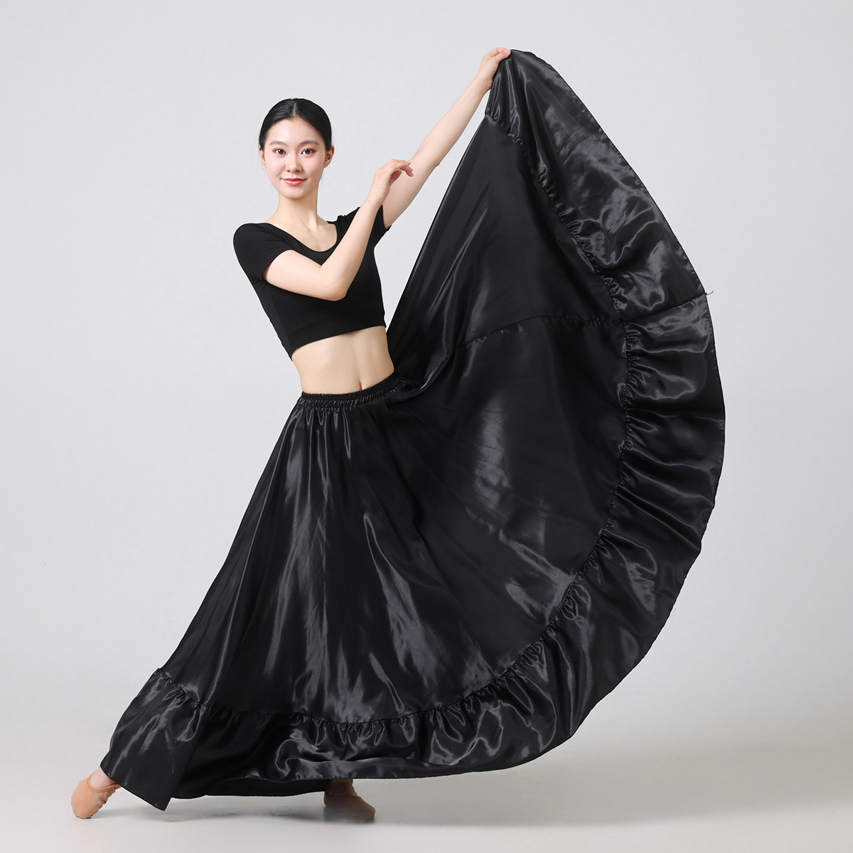Jupe circulaire longue évasée pour femme - Jupe complète évasée en satin Boho Vintage jupe longue trapèze pour la danse, la fête, les jupes à usage quotidien