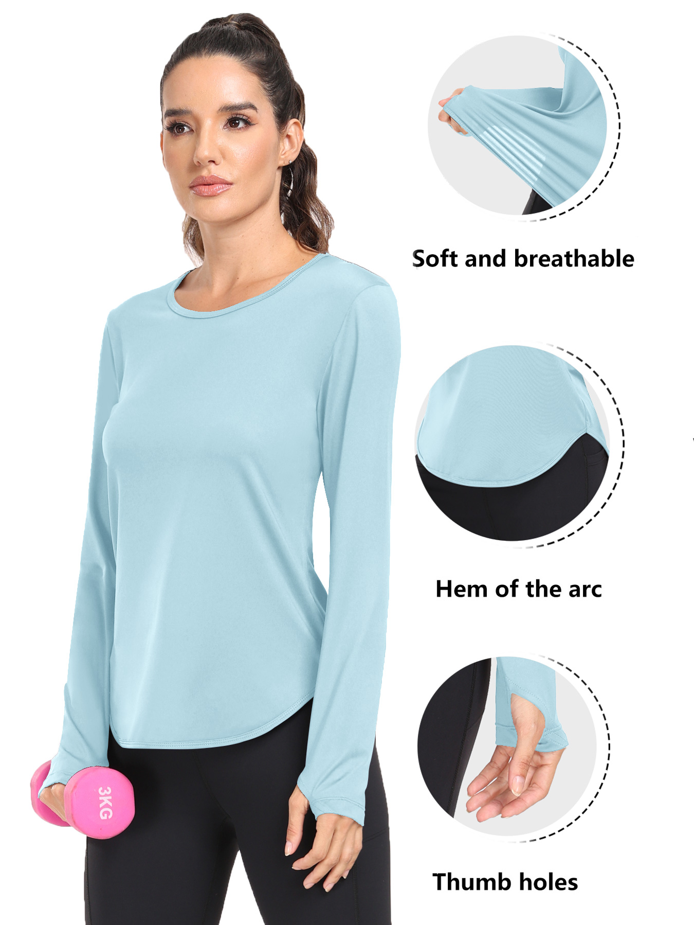 Femmes T-Shirts Protection solaire sport manches longues Protection UV ample respirant course Yoga vêtements Fitness