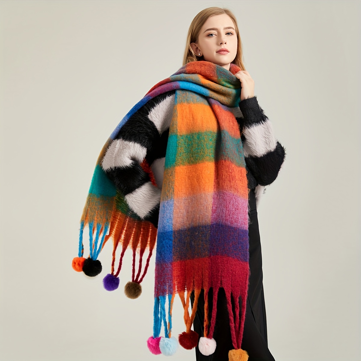 Écharpe d'hiver femmes de luxe automne hiver écharpe en cachemire épaissi chaud châle classique glands moelleux écharpe Plaid couleur doux châle