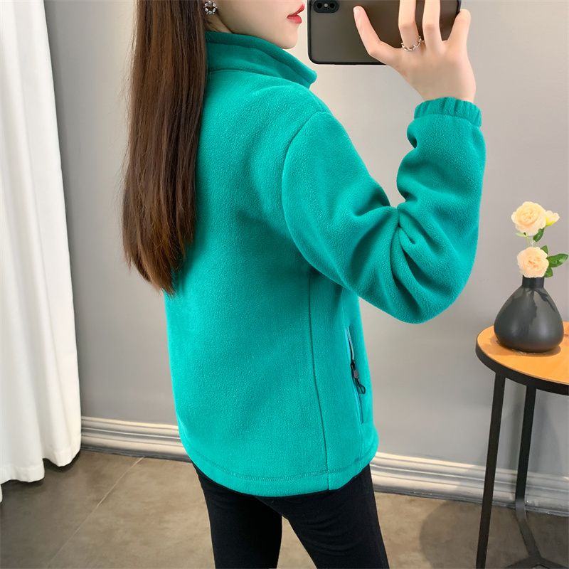Manteau de sweat-shirt à manches longues pour femmes, cardigan zippé adt, manteau à col montant, sourire polaire réversible, décontracté, hiver