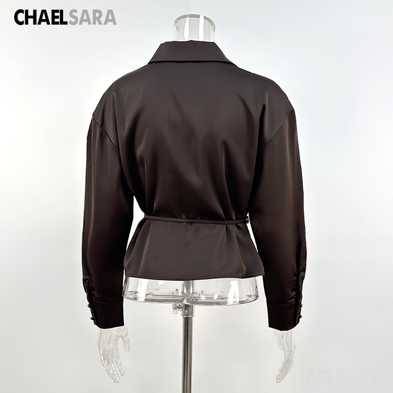 Chemisier élégant en satin à manches longues pour femme, nouvelle collection Printemps-Été 2026, haut décontracté uni pour le bureau