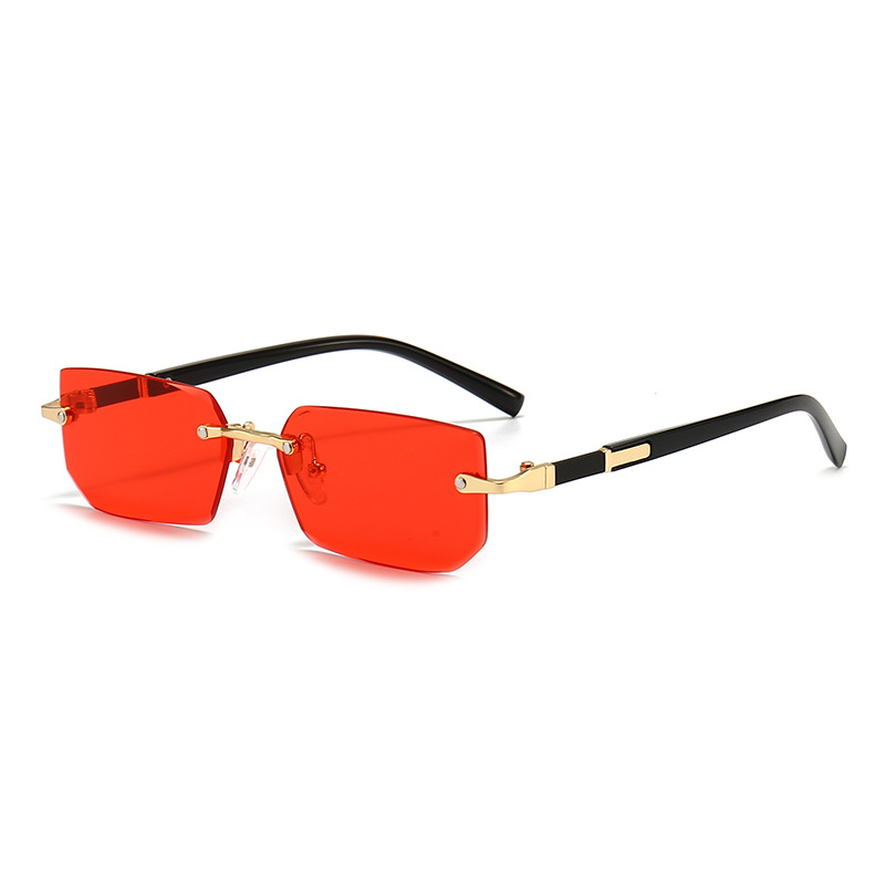 Lunettes de soleil rectangulaires sans monture, tendance, populaires pour femmes et hommes, petites lunettes de soleil carrées pour femmes et hommes, idéales pour les voyages estivaux.