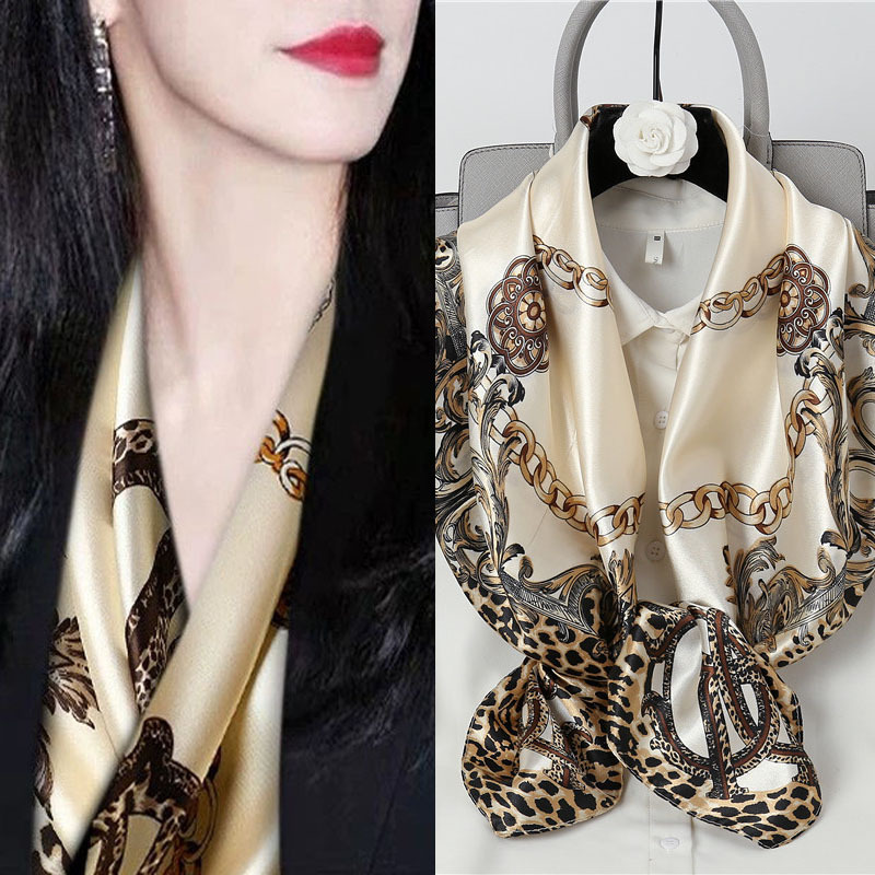 Foulard carré en Satin pour femmes musulmanes, Hijab élégant, imprimé 90cm, foulard en soie, châle, bandeau, poignée, accessoires pour cheveux, Bandana