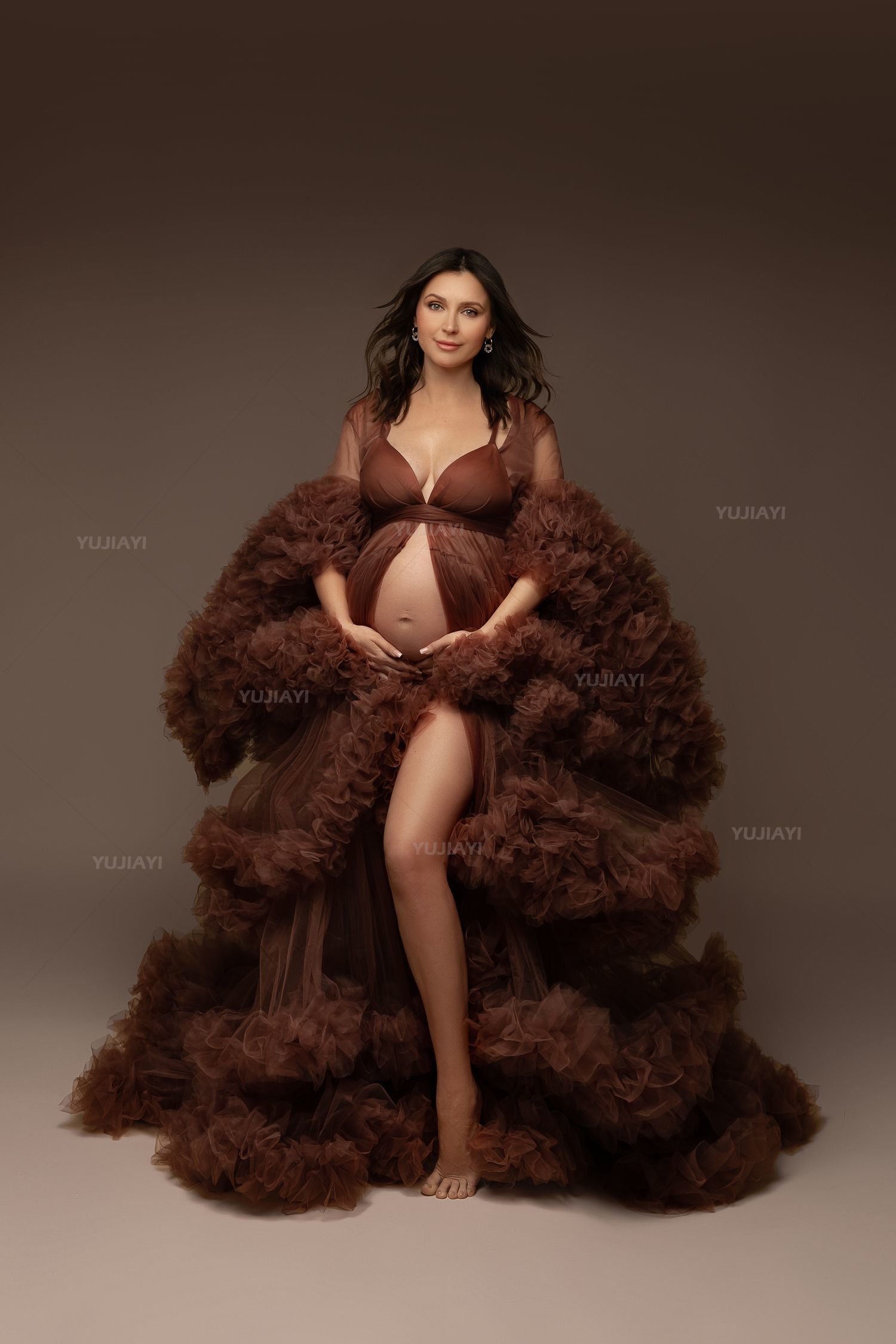 Robes de bal de maternité personnalisées, en Tulle pelucheux, à volants, à plusieurs niveaux, pour femmes, vêtements de nuit de mariée, photographie