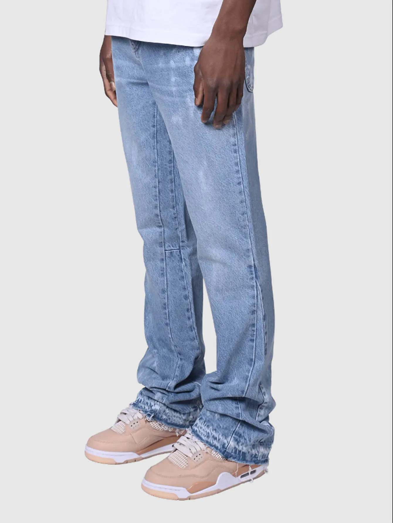 Pantalons de travail en jean pour hommes, vêtements de travail à la mode européenne et américaine, pantalons évasés en couches en Denim Patchwork élastique, S-XXL