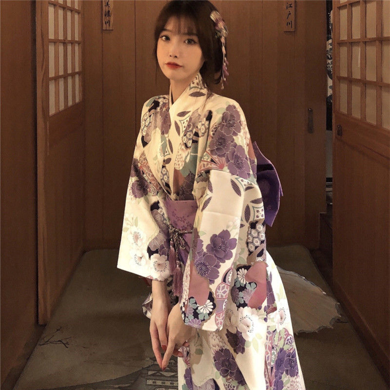 Robe de soirée Yukata pour femmes, Kimono, tendance nationale, Sexy, avec Obi, nouveauté, Costume de Cosplay japonais, Floral, taille unique
