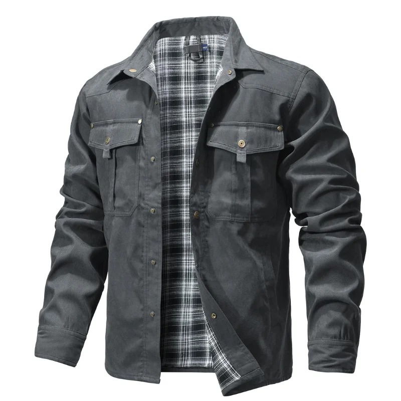 Harajuku – vestes pour hommes, chemise doublée de flanelle, manteau décontracté, bouton-pression, surchemise, Style Cowboy occidental, haute qualité, automne hiver