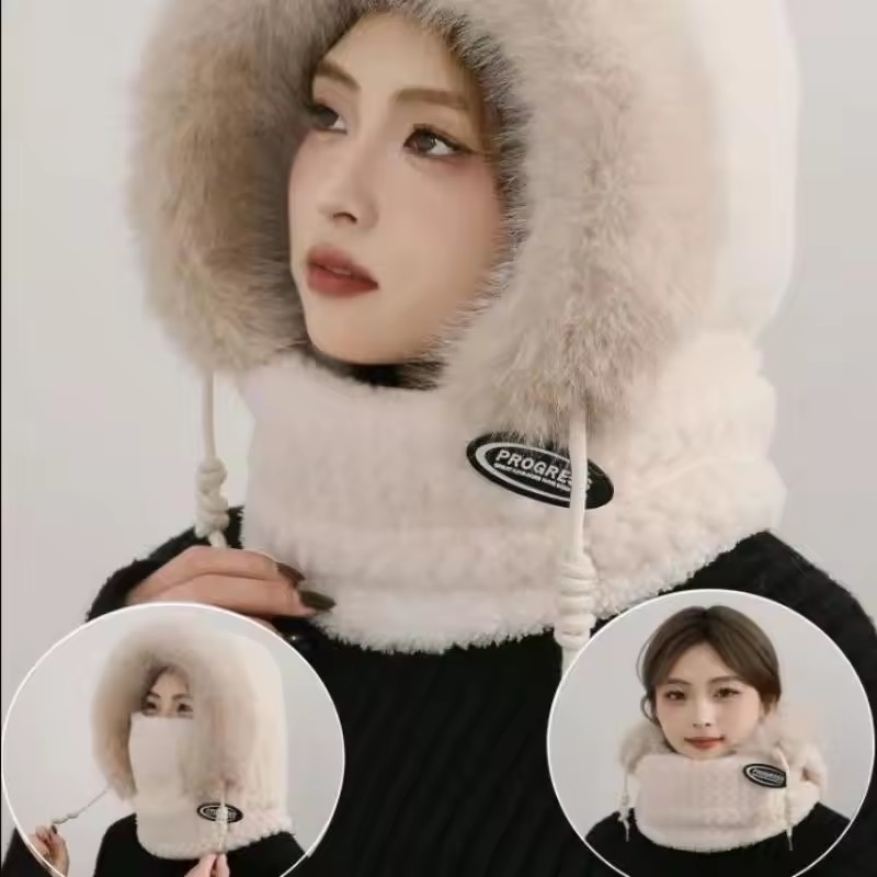 Chapeau d'équitation d'hiver pour femmes, masque écharpe à capuche et couvre-oreille épais thermique coupe-vent pour Scooter électrique, cyclisme en plein air, chaleur