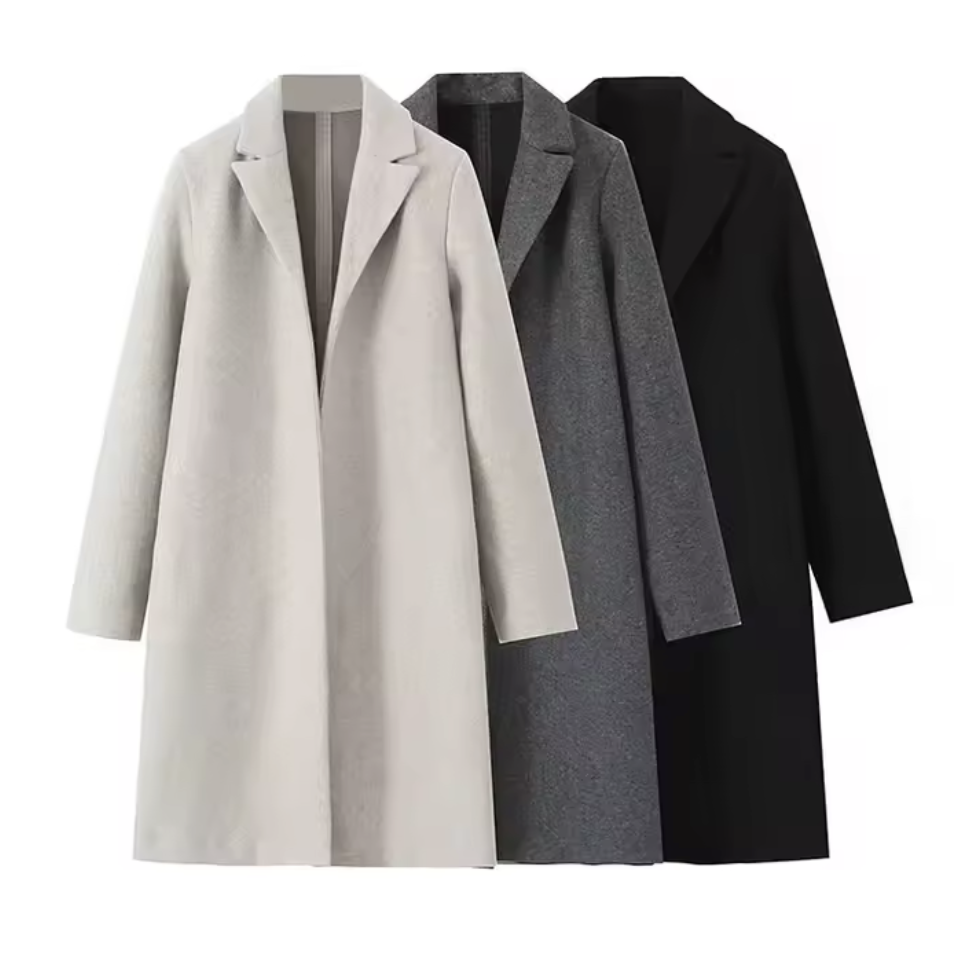 2025 femmes manteau en laine mode solide point ouvert longs Trench manteaux Vintage col en v manches longues femme Chic dame tenues