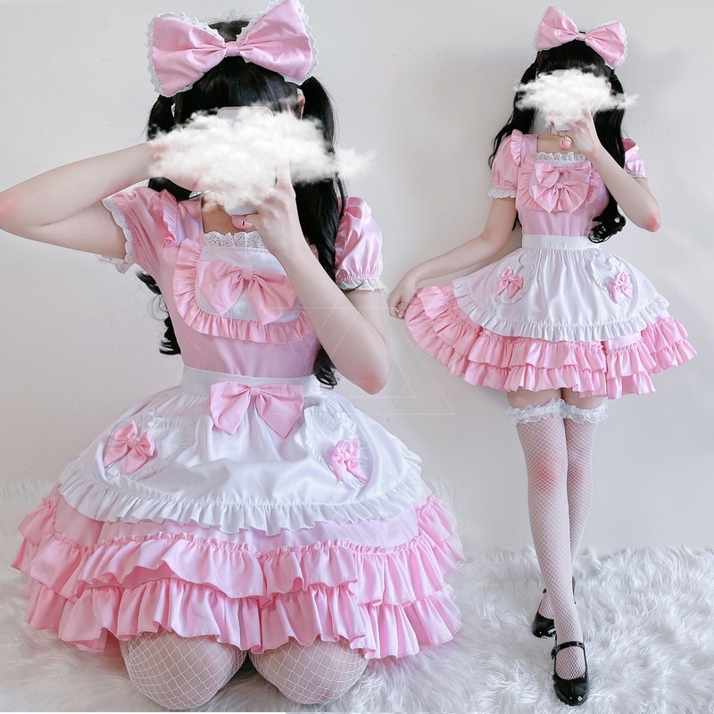 Costume de demoiselle d'honneur rose Sexy et mignon, robe de Cosplay, tablier, cloche ras du cou, Costume de Cosplay Anime pour femmes, uniforme de serveuse de café