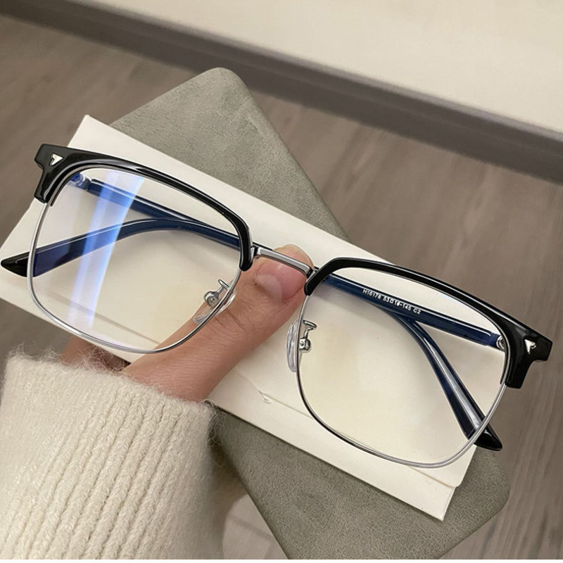 Lunettes bloquant la lumière bleue pour hommes et femmes, rétro, demi-monture, optique, Vintage, carrées, Anti-rayonnement