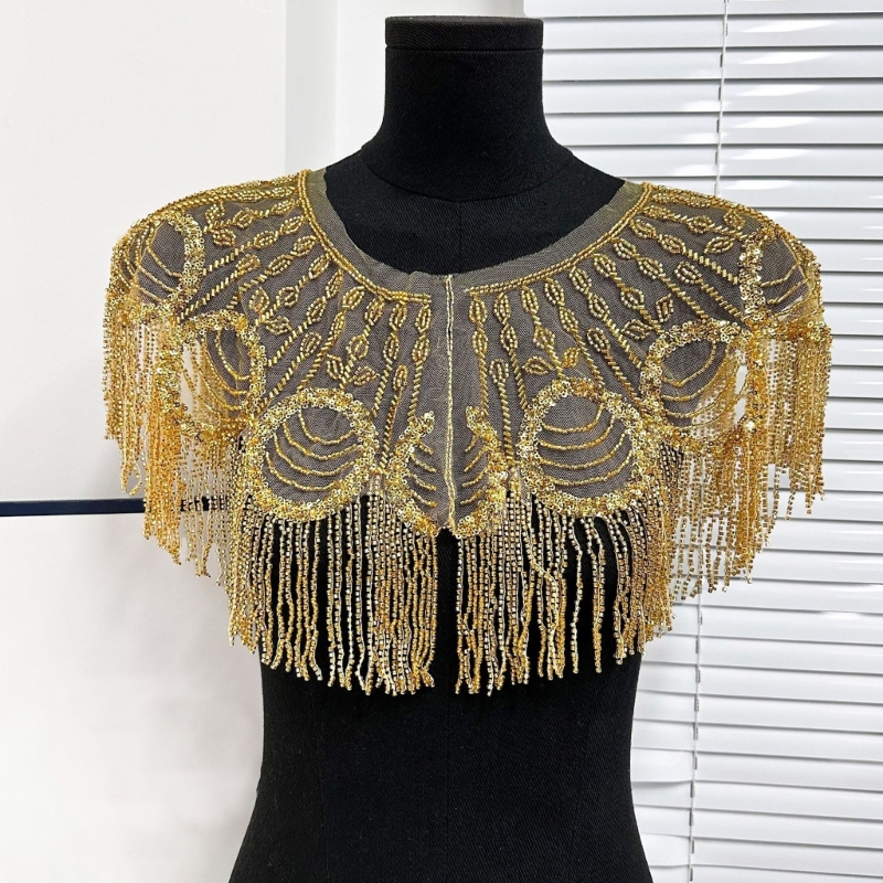 Femmes des années 1920 perles glands broderie châle enveloppement frangé soirée Capes mariage mariée couvrir écharpe