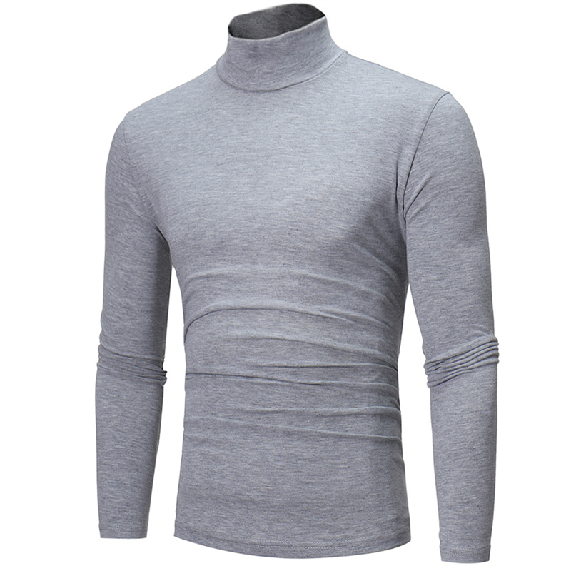 Mode hommes décontracté coupe ajustée basique col roulé col haut pull mâle automne printemps mince hauts basique fond plaine T-shirt