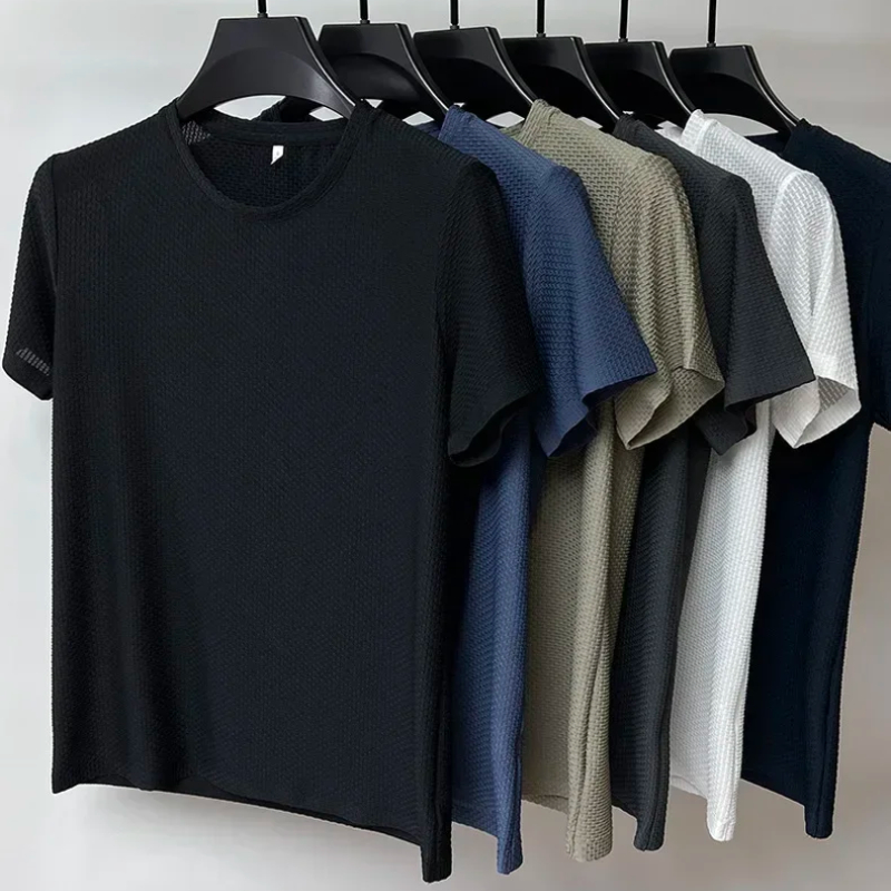 T-shirts d'été en soie glacée haut de gamme, couleur unie, haute qualité, à manches courtes, respirants, pour hommes, vêtements de marque, 6XL