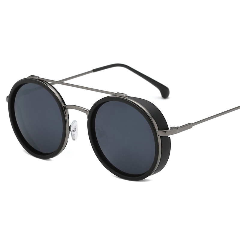 Lunettes de soleil pour hommes Lunettes punk de haute qualité Lunettes de soleil circulaires rétro Lunettes de soleil photo de rue à la mode Lunettes d'extérieur à monture en alliage